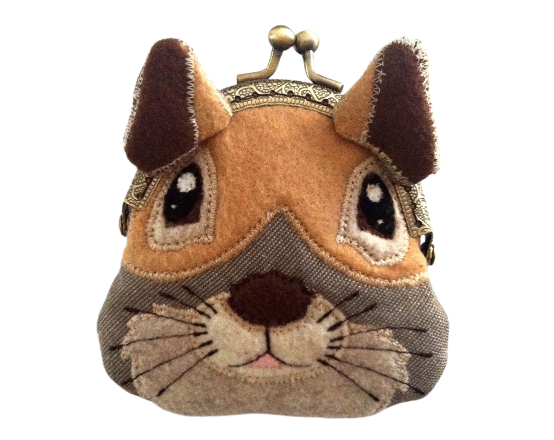 Red Squirrel Fabric Kiss Lock Coin Purse