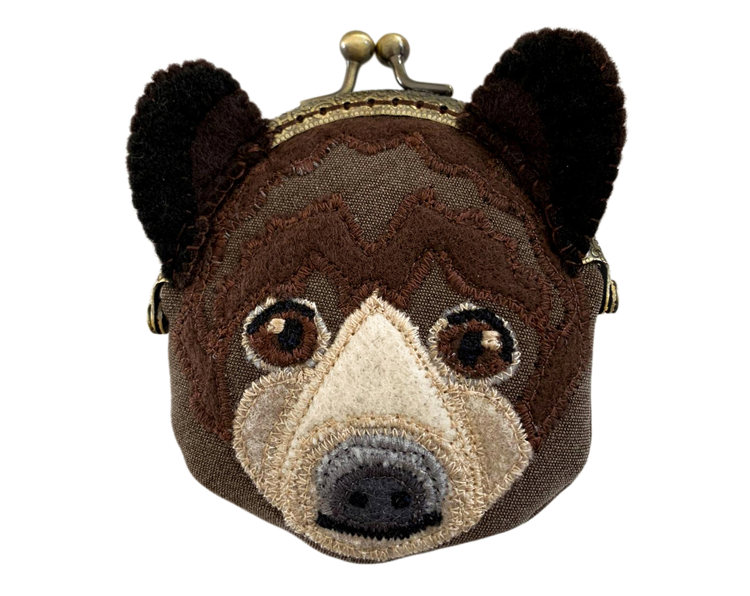 Brown Bear Fabric Kiss Lock Coin Purse