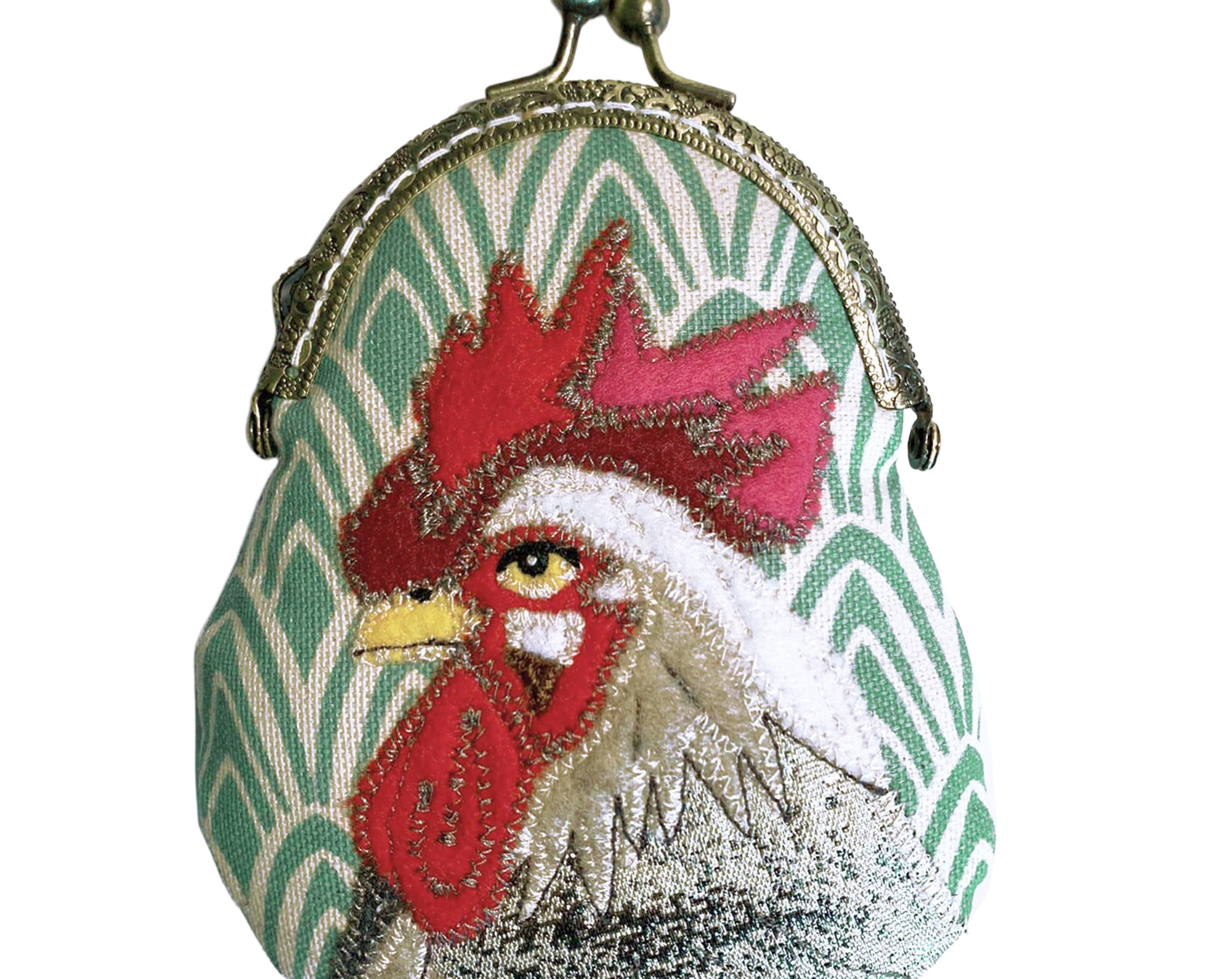 Rooster Fabric Kiss Lock Coin Purse
