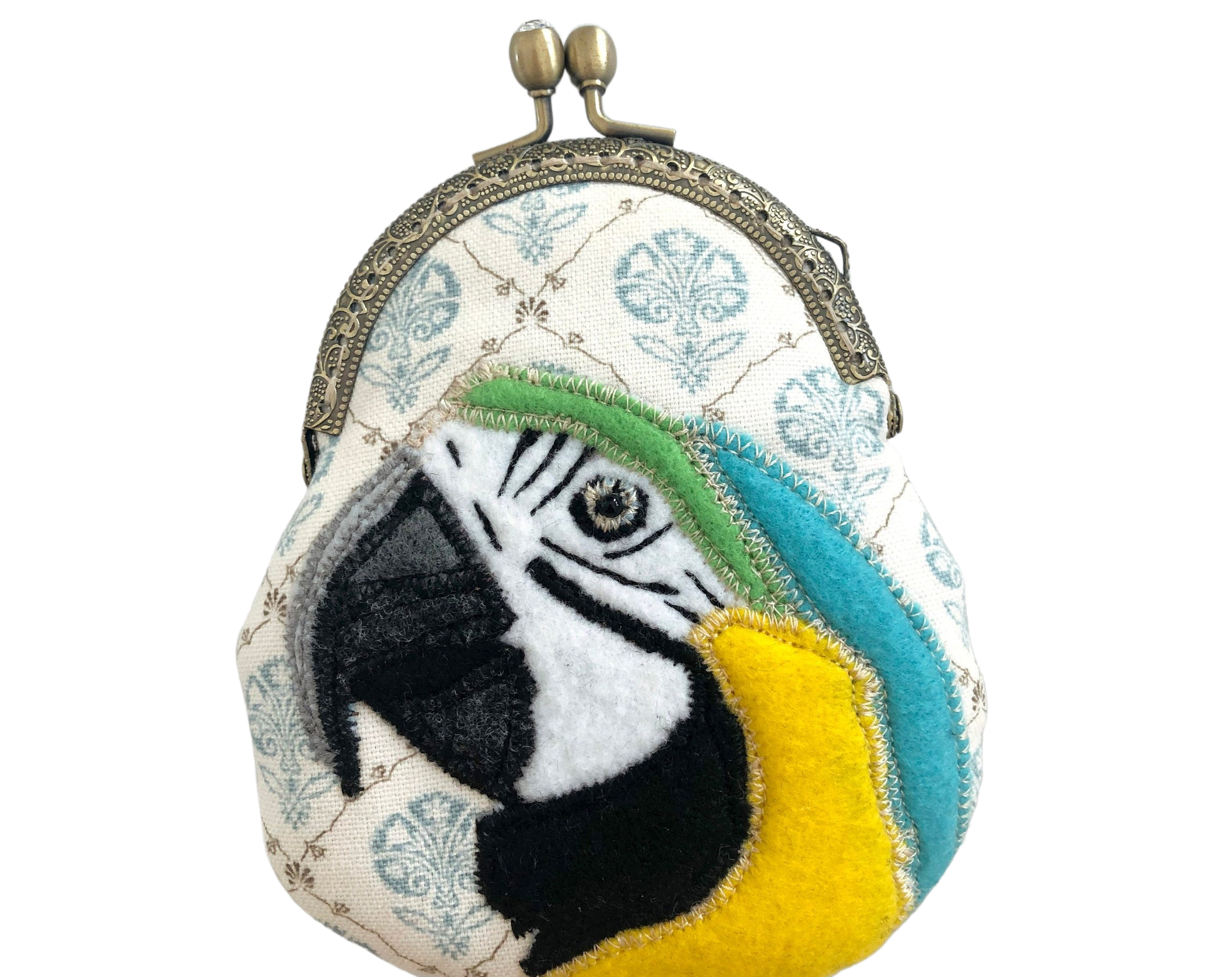 Blue and Yellow Macaw Fabric Kiss Lock Coin Purse